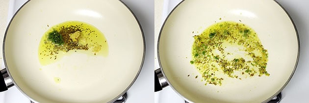 adding green chili, ginger and garlic