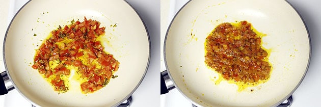 adding and cooking tomatoes