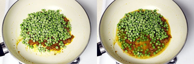 adding frozen green peas