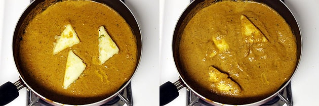 adding fried paneer into gravy