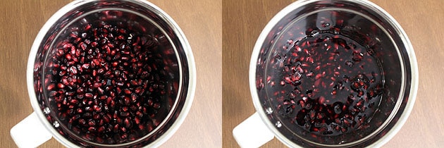 Pomegranate and water into blender jar