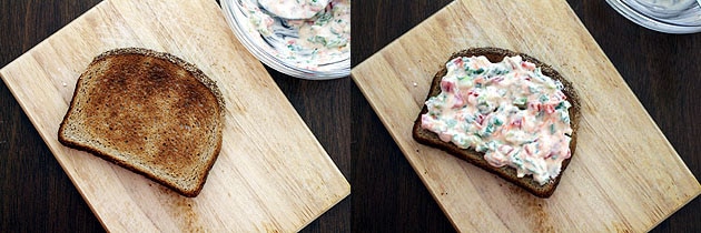 cream cheese sandwich mixture on a toast