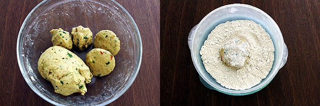 dough divided into balls and dusted with dry flour