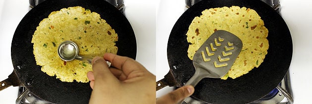 applying oil and cooking paratha