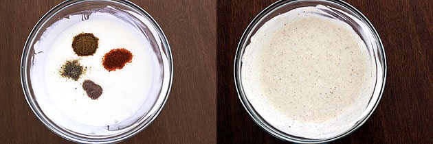 adding raita spices into the yogurt