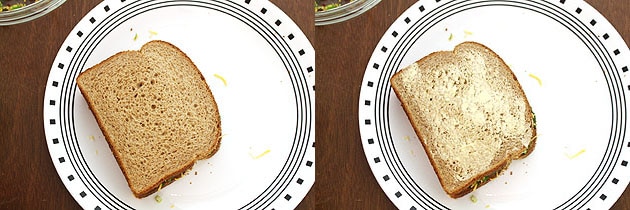 applying butter on top of the bread slice