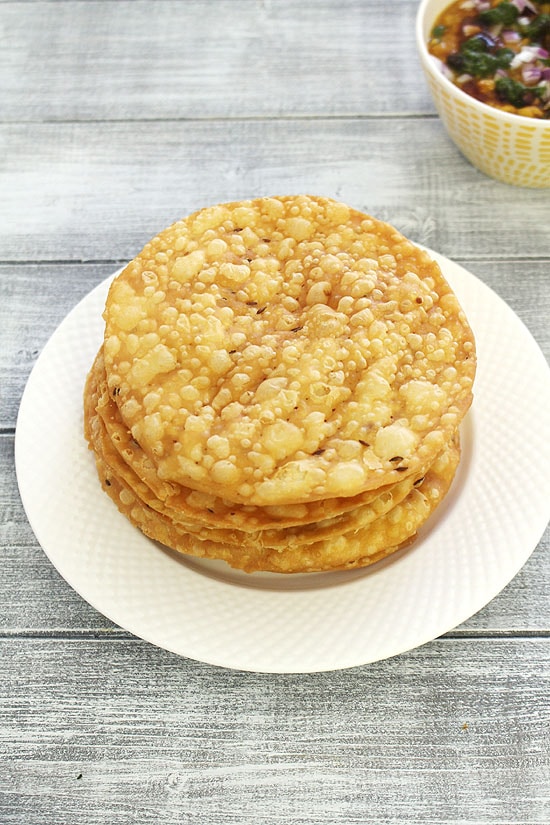 A stack of pakwan on a plate.