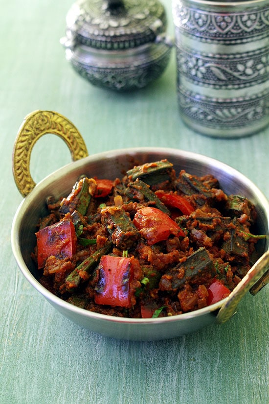 Kadai bhindi served a serving kadai.