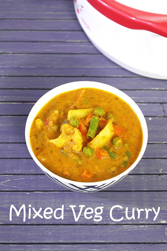 Mixed Vegetable Curry served in a bowl.