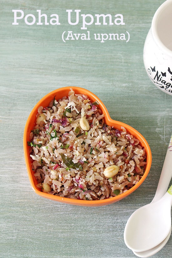 Poha upma served in a heart shaped bowl.