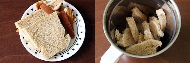 making fresh breadcrumbs for kulfi