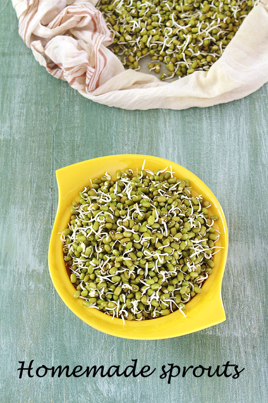 Sprouted moong beans in a bowl.