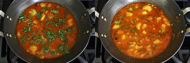 Collage of 2 images showing adding cilantro and mixed.