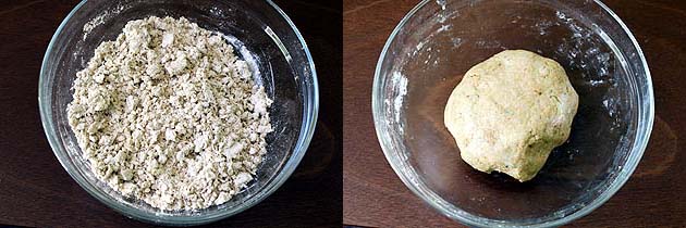 Collage of 2 images showing paste is mixed and ready dough.