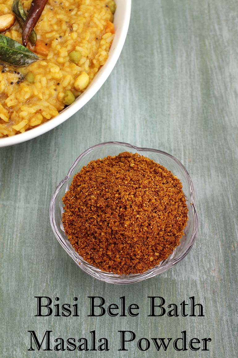 Bisi Bele Bath Powder in a bowl with label on the image.