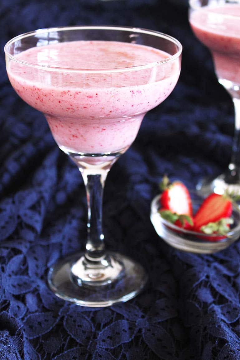 Strawberry Milkshake served in a glass.