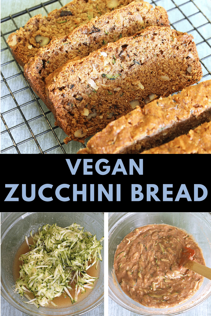 An easy and the BEST vegan zucchini bread recipe I have ever tried. Have a bite of this fluffy, super moist, delicious bread and you will never realize it has green vegetable in it. Because this is made with applesauce, it adds moist texture. Addition of cinnamon, walnuts and shredded coconut makes it really flavorful and yumm. #vegan #healthy #easy #baking #breakfast