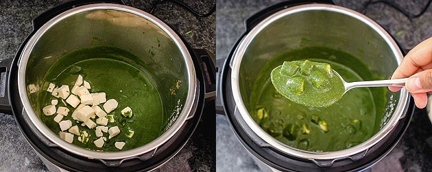 paneer is added and mix, instant pot palak paneer is ready to serve