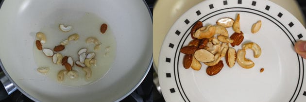 fried cashew nuts and almonds for paneer biryani layers