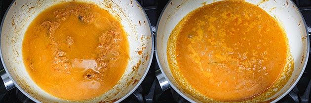water is added and gravy is simmering for paneer kofta curry