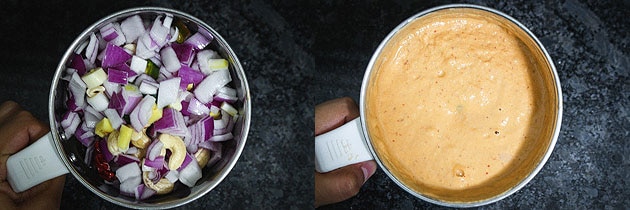 Grinding the onions to make paste for paneer kofta curry