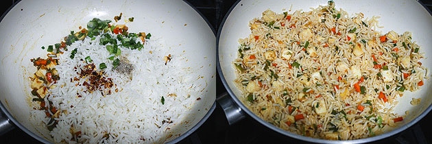 Mix in cooked rice and paneer fried rice is ready to serve