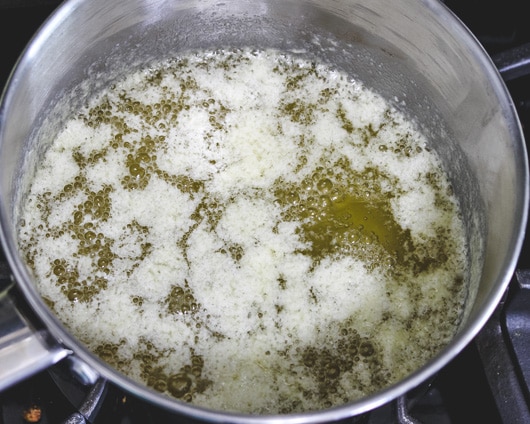 Simmering butter has more bubbles less foam