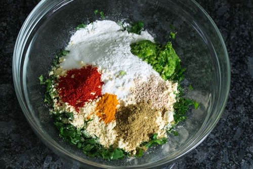 Kothimbir vadi ingredinents in a bowl