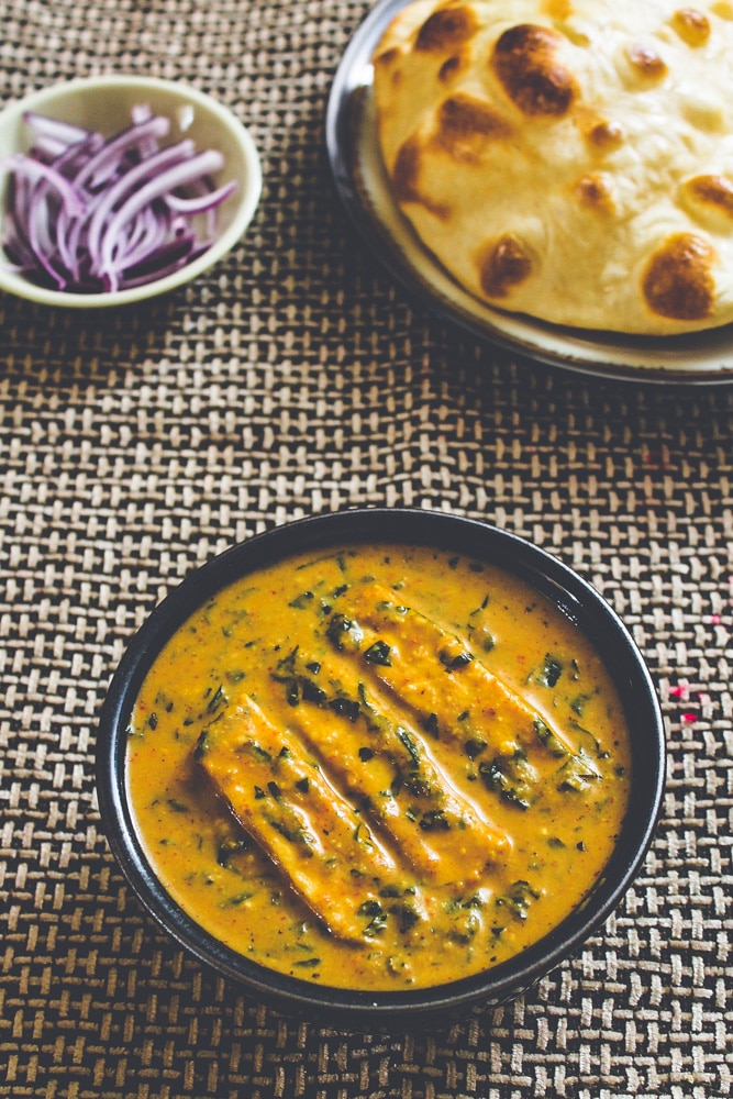 Restaurant style Methi Malai Paneer  served with naan.