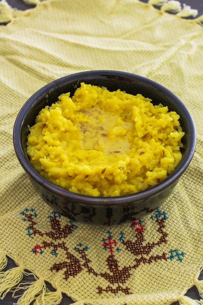 Moong dal khichdi with ghee.