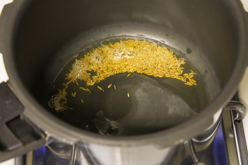 tempering of cumin seeds in the ghee