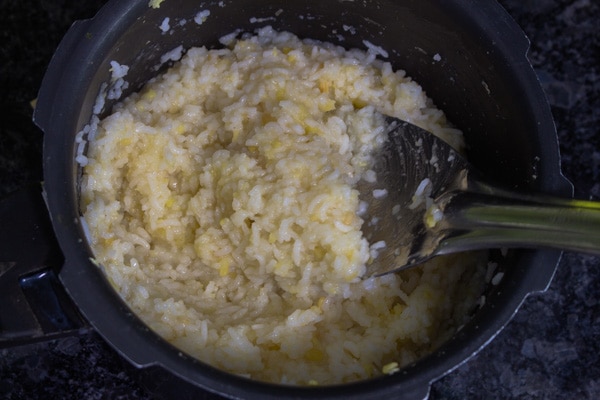 mushy consistency of cooked dal rice