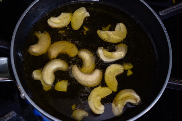 frying cashews for tempering