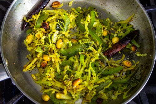 cooked cabbage and green pepper till soft