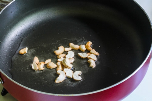 frying cashews in the ghee