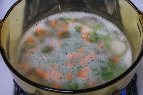 rice and veggies are cooking