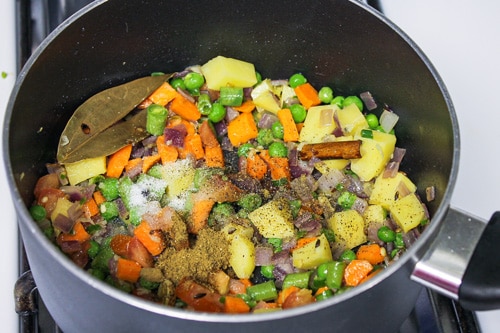 adding salt, pepper and garam masala