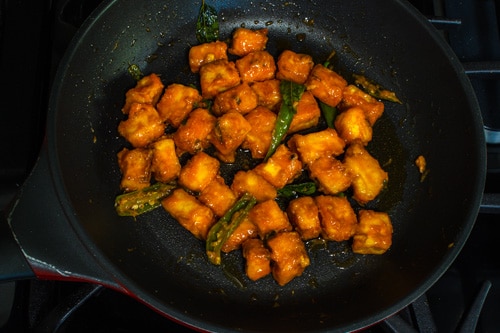 fried paneer coated with sauce