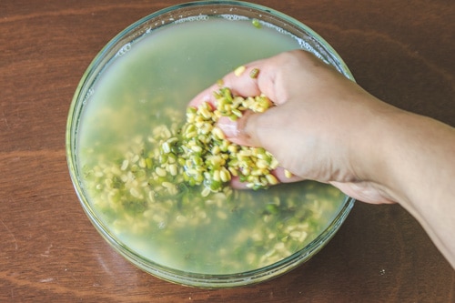 rubbing the dal between fingers