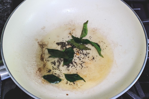 tempering of mustard seeds and curry leaves