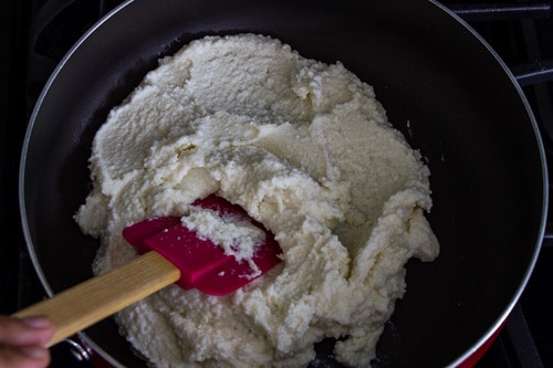 chenna sugar mixture in a pan