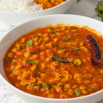 Chana dal in a white bowl.