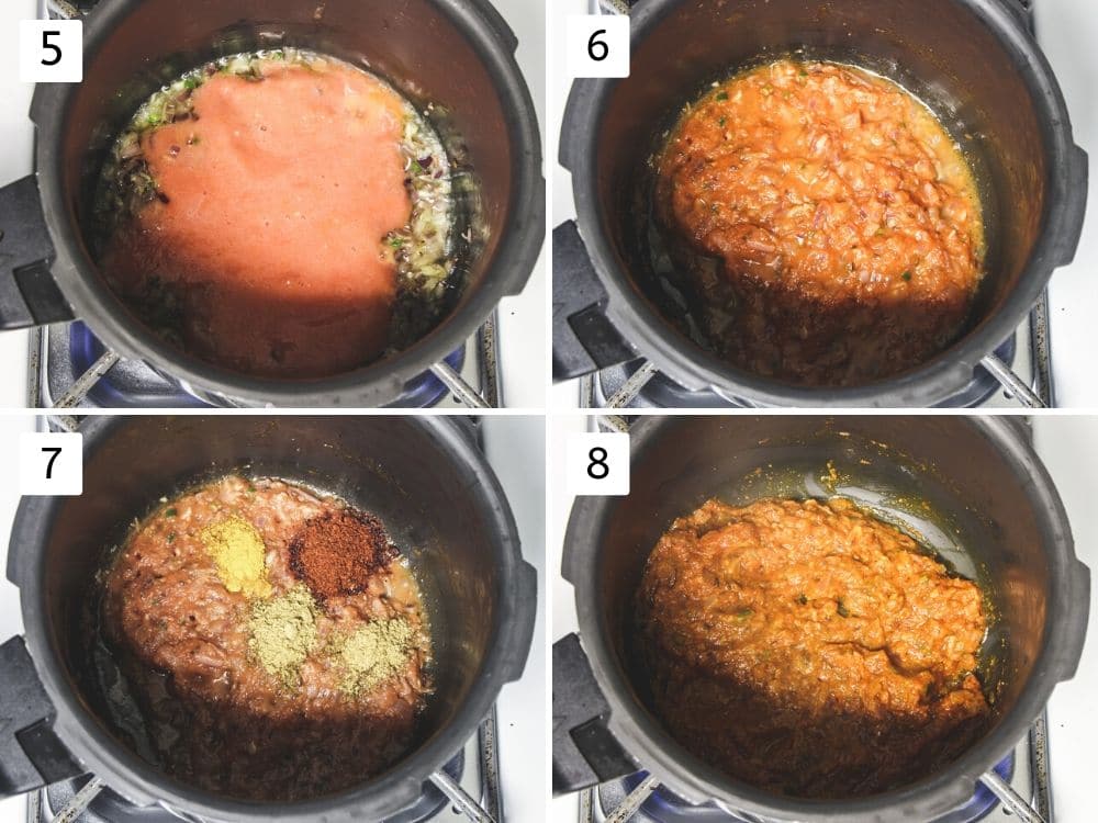 collage of cooking tomato and spices pics