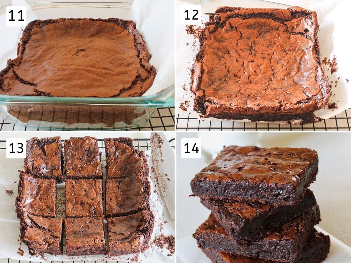 collage of baking, cutting brownies pics