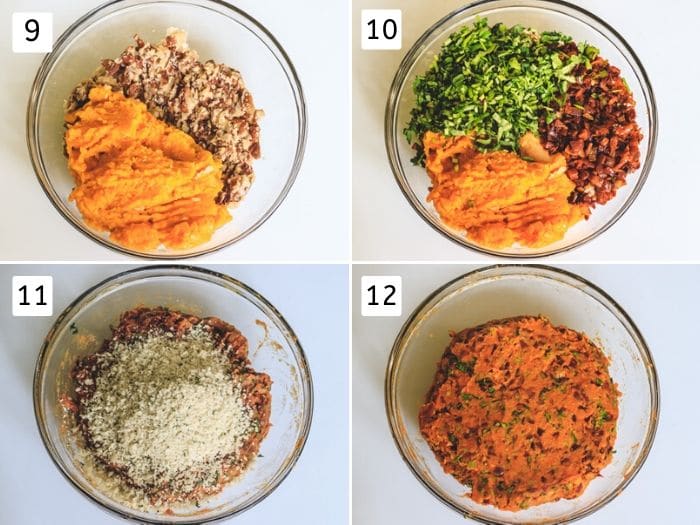 collage of burger patty mixture making process