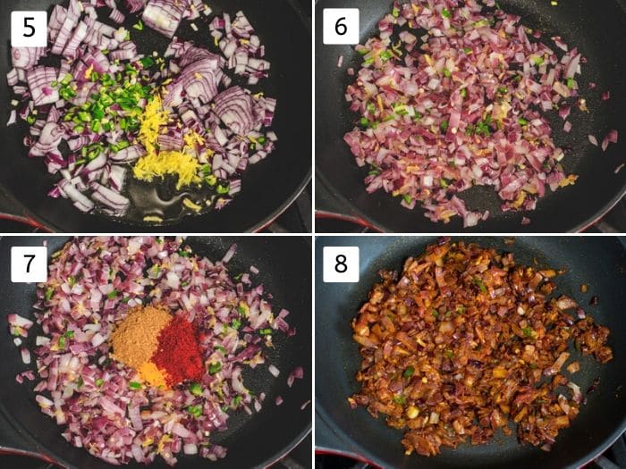 collage of onion cooking mixture