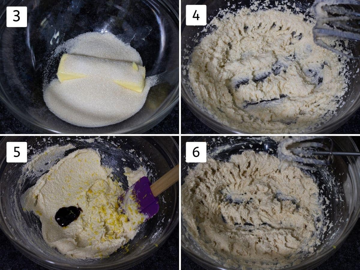 collage of creaming butter and sugar pics