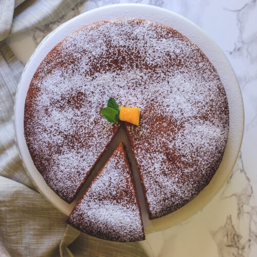 Top view of eggless mango cake