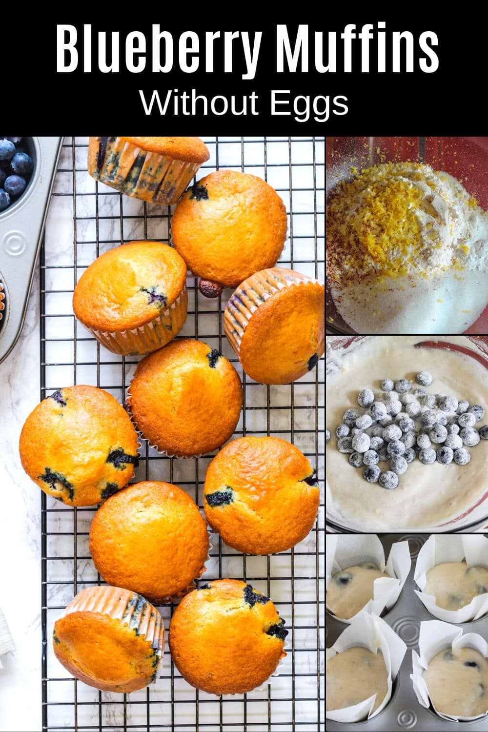 Blueberry muffins made without eggs Pin