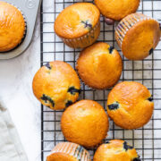 eggless blueberry muffins on the rack